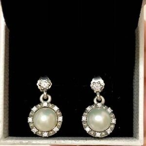 Pandora Freshwater Pearl drop Swarovski Everlasting Grace Earrings White Pearl